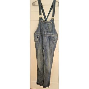 Levi Strauss Overalls Ladies Medium Blue Denim Skinny Carpenter Bib Distressed